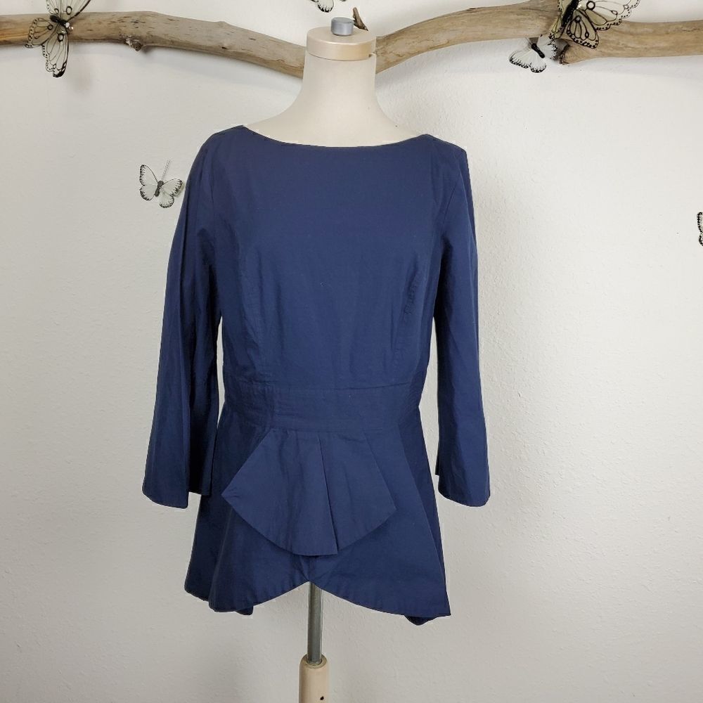 Eshakti blue long sleeve tailored peplum top